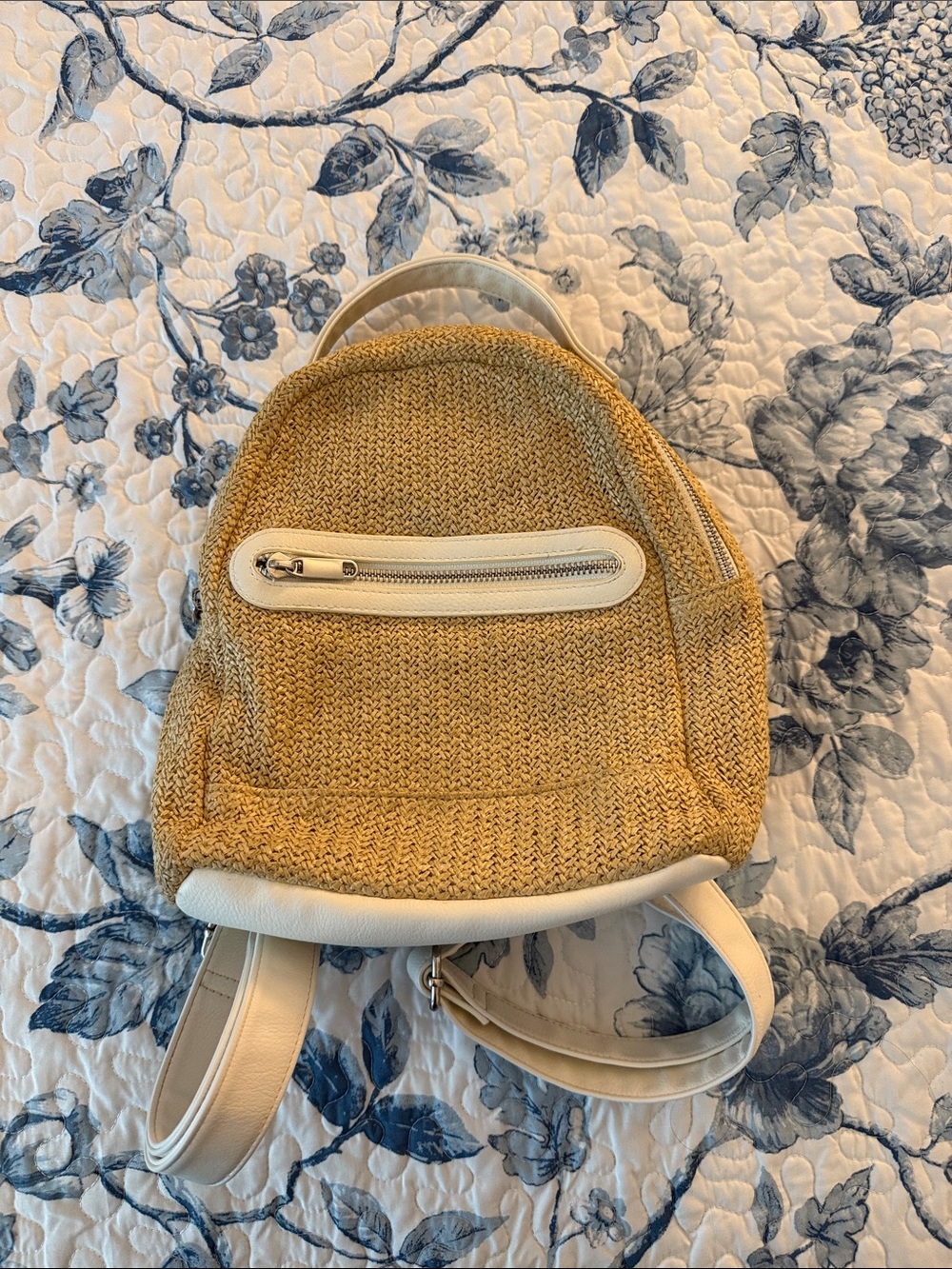 wild fable Tan Woven Mini Backpack with White Faux Leather Trim